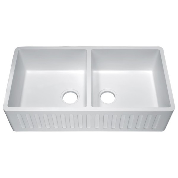 Anzzi Roine 35" Reversible Glossy Solid Surface Kitchen Sink in White K-AZ224-2A